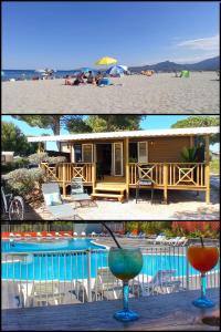 two pictures of a resort with a swimming pool at HappyMobilhome Argelès-sur-mer -plage à 500m- Camping 4 étoiles Del Mar in Argelès-sur-Mer