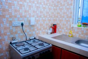 a stove in a kitchen next to a sink at Zana homes in Kilifi