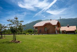 een blokhut met een boom in een veld bij Villa D-IKA in Brušane