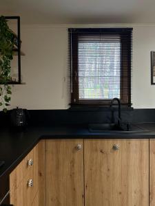 a kitchen with a sink and a window at Domek Sosna  +9 photos