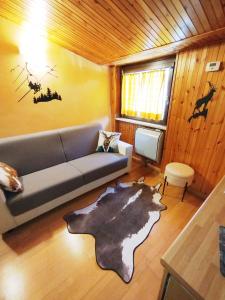 ein Wohnzimmer mit Sofa und Tisch in der Unterkunft Casa Vacanze Green Pine in Roccaraso
