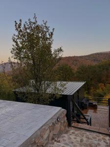 a building with a roof with a view of the mountains at Nest House in Dubova +32 photos