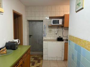 een kleine keuken met een aanrecht en een magnetron bij Alex3 in Hannover