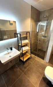 a bathroom with a sink and a shower at Deluxe Apartment-Fürstenau 3 in Fürstenau