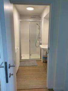 a bathroom with a shower and a sink at Le Cottage - maison de 6 à 8 personnes - La Ferme du Try in Frasnes-lez-Gosselies