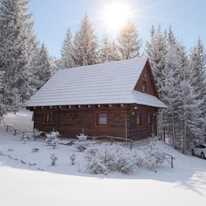 a log cabin with a snow covered roof at Jariabka Chalet Zrub Nízke Tatry in Jarabá