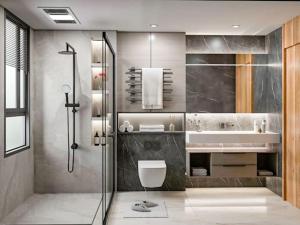 a bathroom with a shower and a toilet and a sink at popi in Meknès