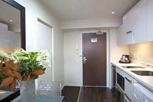 Η κουζίνα ή μικρή κουζίνα στο 1 Hotel Room, 10 Waterloo Quadrant, Auckland Central +3 φωτογραφίες