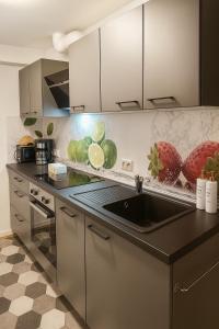 Η κουζίνα ή μικρή κουζίνα στο Rheinblick und Yachthafen mit privatem Stellplatz