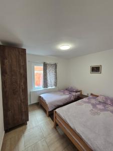um quarto com duas camas e uma janela em Apartmani Petrović SEMČE Suva Planina em Gadžin Han