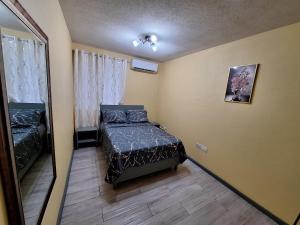 a small bedroom with a bed and a mirror at Ackee Green Rentals - 1 Bedroom in Gros Islet