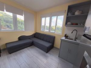 a living room with a couch and a kitchen at Ackee Green Rentals - 1 Bedroom in Gros Islet