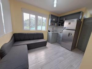 a small kitchen with a couch and a refrigerator at Ackee Green Rentals - 1 Bedroom in Gros Islet