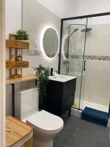 a bathroom with a toilet and a sink and a shower at Zen and chill F2 appartment and garden near Paris in Chelles