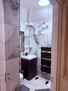 a bathroom with a toilet and a sink at Grand Haven Dudley in Dudley