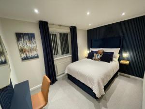 ein Schlafzimmer mit einem Bett und einem großen Fenster in der Unterkunft Kingston Park House - Airport - Red Bulls Rugby in Kenton