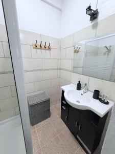 een badkamer met een wastafel en een spiegel bij Le Neo-Cayenne in Cayenne