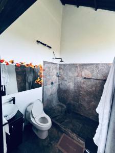 un bagno con doccia, WC e lavandino di Luna Creciente Refugio de Luz y Naturaleza a Silvania