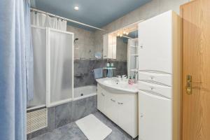 戈雷尼斯卡地区采尔克列Apartma Franko的带白色水槽和淋浴的浴室