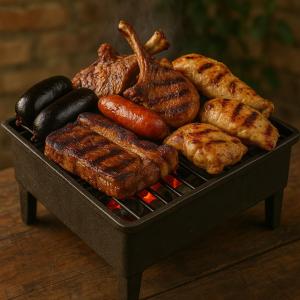 a tray of different types of meats and sausages at La querencia in Vaqueros