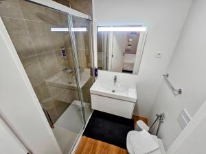 een badkamer met douche en wastafel bij Apartamento Sonho Terra in Ponta Delgada +26 foto's