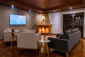 un salon avec des canapés et une cheminée dans l'établissement Pousada Portal da Serra, à Campos do Jordão