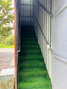 a stairway with green grass on the side of a building at whisperingstrem's RIVER view homestay in Padinjarathara +1 photo