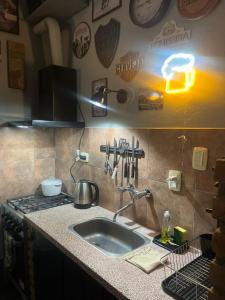 a kitchen counter with a sink and a stove at Quincho cervecero in San Fernando del Valle de Catamarca