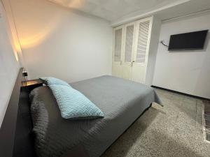a bedroom with a bed and a flat screen tv at Apartamentos FM 204 in Líbano