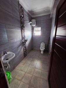 a small bathroom with a toilet and a sink at Express living and wellness in Jinja