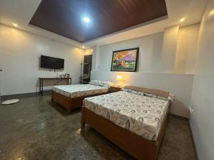 ein Zimmer mit zwei Betten und einem Flachbildfernseher in der Unterkunft Casita de Gloria in Legazpi