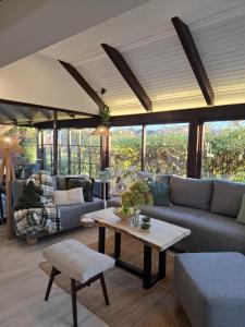 ヴィソコにあるResidence Green Pool & SPAのソファとテーブルのあるリビングルーム