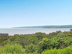 Una vista de un cuerpo de agua con árboles y flores. en 6 person holiday home in Lemvig, en Lemvig