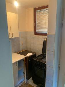 eine kleine Küche mit Herd und Spüle in der Unterkunft Apartment Sarajevo in Sarajevo