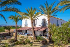 a house with palm trees in front of it at Stunning 18th century cortijo with 2 private pools sleeps 12 in Vera