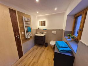 a bathroom with a white toilet and a sink at Haus Tauernblick in Berchtesgaden