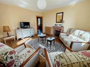 AntignyにあるMa Pause Champêtreのソファとテレビのあるリビングルーム