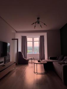 TV a/nebo společenská místnost v ubytování Стильна нова квартира з видом на гори та вітряки