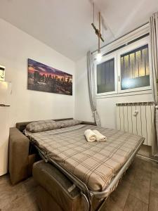 een slaapkamer met een bed in een kamer met ramen bij Affori- Apartment Milan in Milaan