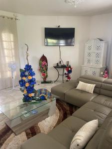 大博格L'ASETA Paradise的客厅里有一张沙发和一张桌子。