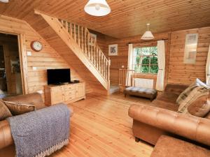 a living room with a couch and a tv at Dan Y Coed in Discoed