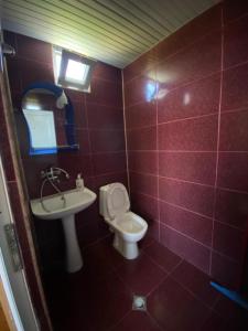 a small bathroom with a toilet and a sink at Guest House Mari in Ureki