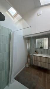 une salle de bain avec douche et lavabo dans l'établissement La maison bohème, à Romorantin-Lanthenay