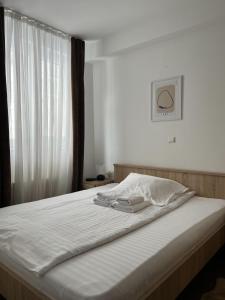 コパオニクにあるApartman Iva Kraljevi Čardaciの白いシーツと窓のあるベッドのある寝室