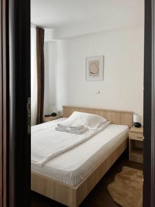 コパオニクにあるApartman Iva Kraljevi Čardaciの白いシーツのベッドがある寝室