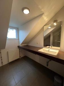 a bathroom with a sink and a mirror at Modern holiday home 5 rooms in Durbuy