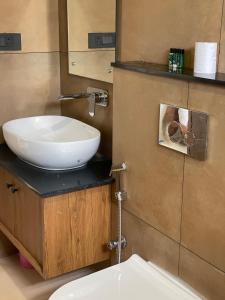 a bathroom with a white sink on a counter at Ozone The Misty Villa - Hill View in Coonoor