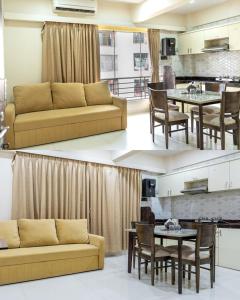 una sala de estar con un sofá y una mesa en Sapphire Service Apartment, en Navi Mumbai