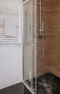 a shower with a glass door in a bathroom at Monte das Mariolas in Castelo de Vide