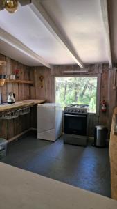 ネルトゥメにあるCabaña Huilinのキッチン(コンロ、冷蔵庫付)